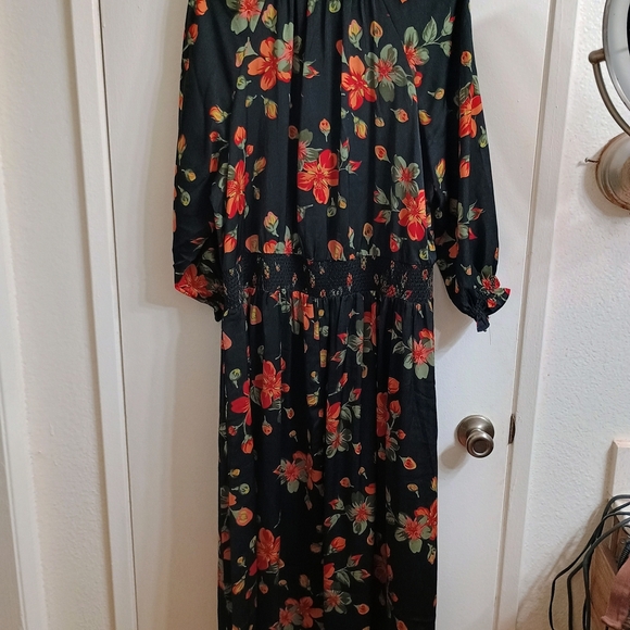Terra & Sky Black With Flowers Comfy Light Weight Dress. - Picture 3 of 8